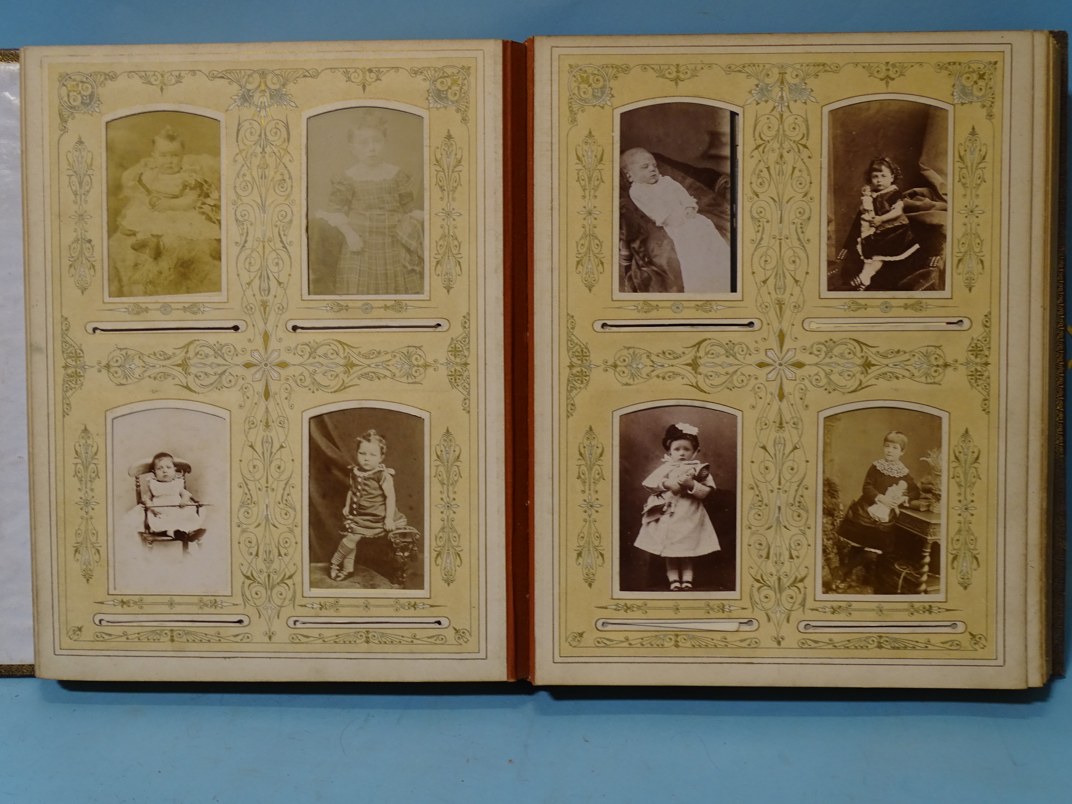 A Victorian leather-backed album of cartes de visite with some chromolithographed pages and brass - Bild 4 aus 5