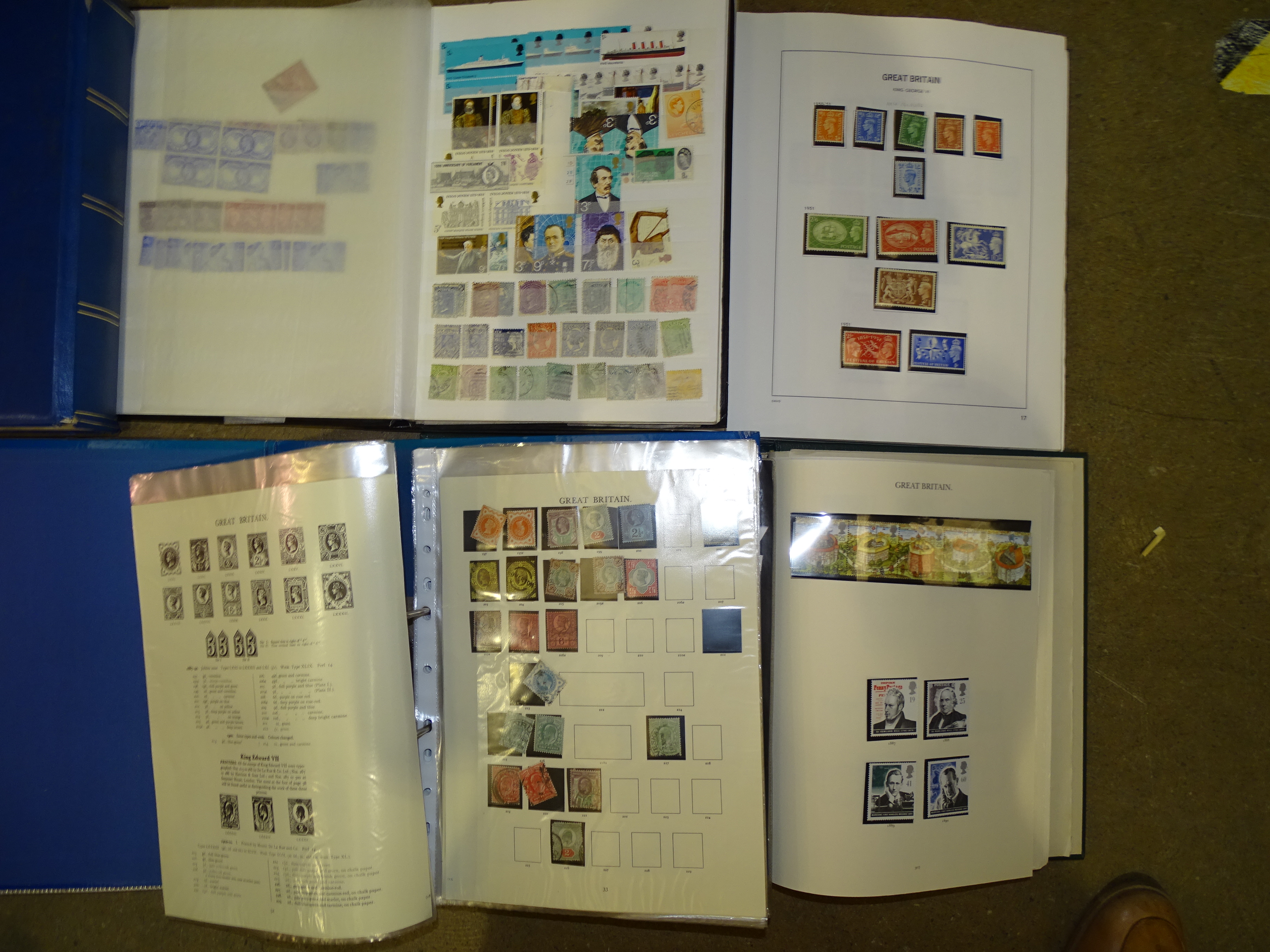 An accumulation of Great British stamps in five albums and stock books, with Queen Victoria from