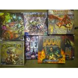 A collection of Fantasy Flight board games, comprising: 'Doom The Board Game', 'Doom Expansion Set',