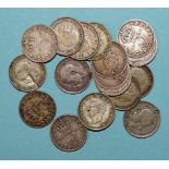 A Victoria 1890 crown, an 1889 double-florin and a small collection of pre-1947 silver, (£2 13Sh),