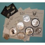 A collection of seven Westminster Mint silver coins, with certificates of authenticity, including: