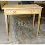 A small stripped pine side table with single drawer, 80cm wide and a pine kitchen table with