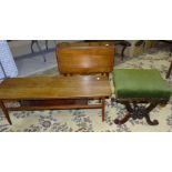 An Edwardian mahogany small Sutherland table, a 19th century rosewood foot stool and a mid-20th