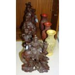 A collection of five late-19th/early-20th century carved wood Oriental figures, tallest 31cm,