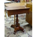 A Victorian mahogany worktable, the rectangular top above a single drawer, on turned column with