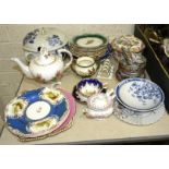 A collection of decorated porcelain plates, tea ware, modern Oriental and other ceramics.