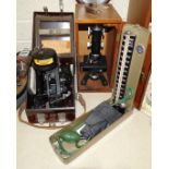 A Beck, London Model 47 microscope in case, a Bubble Sextant Mk IX SM no.10536/43 in case, an oak-