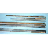 Eggington & Sons, a 9ft 3-piece split-cane fly rod with wood handle cork grip, alloy fittings and