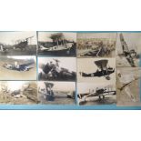 Eleven Real Photograph Co. cards of aeroplanes, an "Alpha" painted postcard, approximately 200
