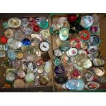 A large collection of modern glass paperweights, including animals, etc.
