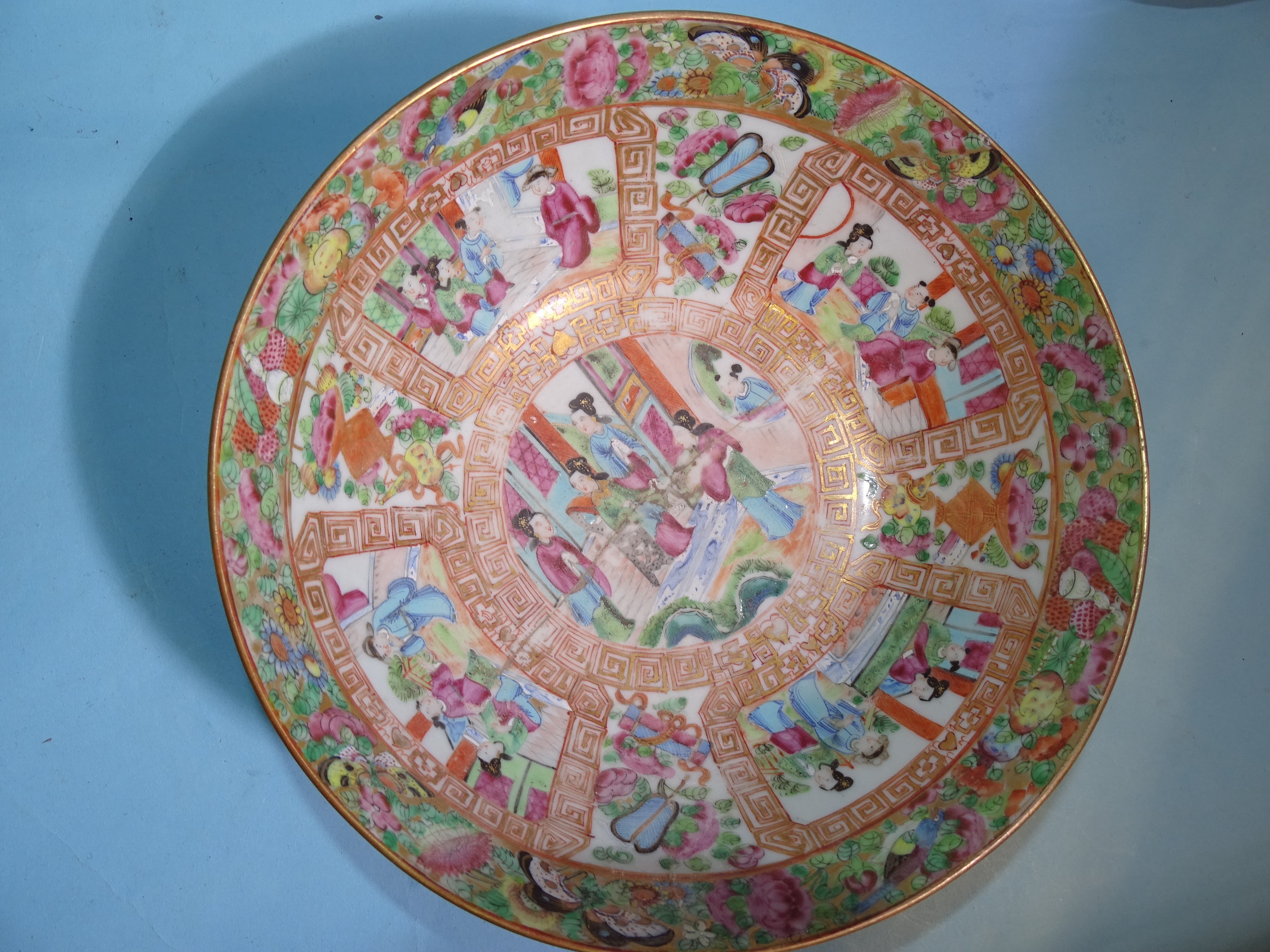 A 19th century Chinese famille rose warming dish, (restored), a small Cantonese bowl, (a/f) and - Image 4 of 7