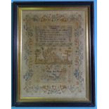 An early-19th century sampler by Mary Ann Davies, aged 11, (undated), with verse, cottage in a