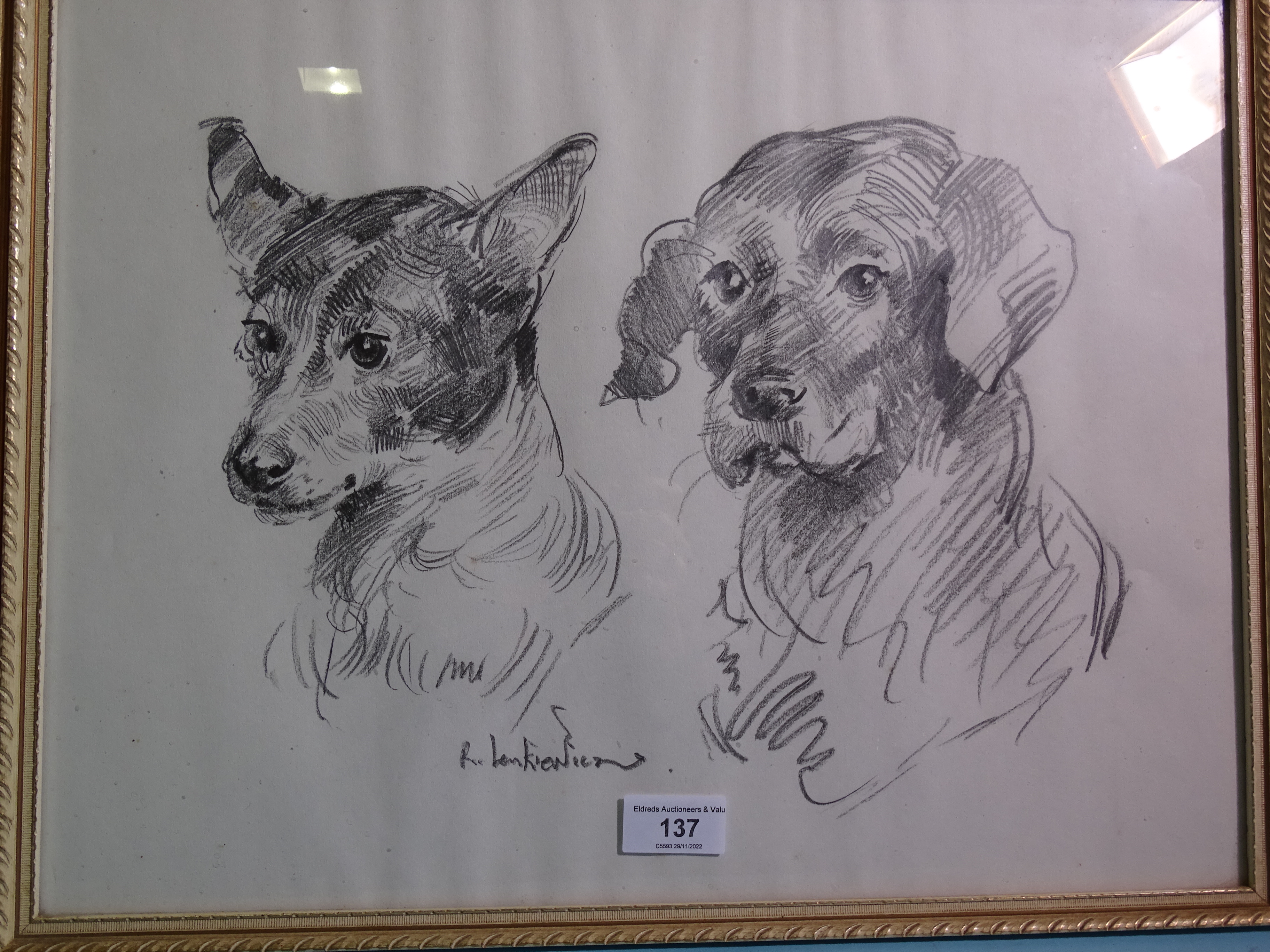 Robert Oscar Lenkiewicz (1941-2002) STUDY OF TWO DOGS Signed pencil sketch, 35 x 45cm and a pastel - Bild 2 aus 5