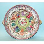 A 19th century Chinese famille rose warming dish, (restored), a small Cantonese bowl, (a/f) and