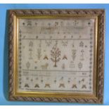An early-19th century sampler by Sarah Kitchingham, aged 13, February 20, 1803, with motto, numbers,