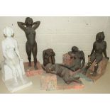 Hedley F Rawling, a tableau of six plaster sculptures of nude female figures in various poses,