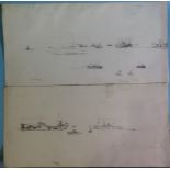 Sir Muirhead Bone HRSA HRWS (1876-1953), “A series of studies of WWI ships” on one sheet, soft