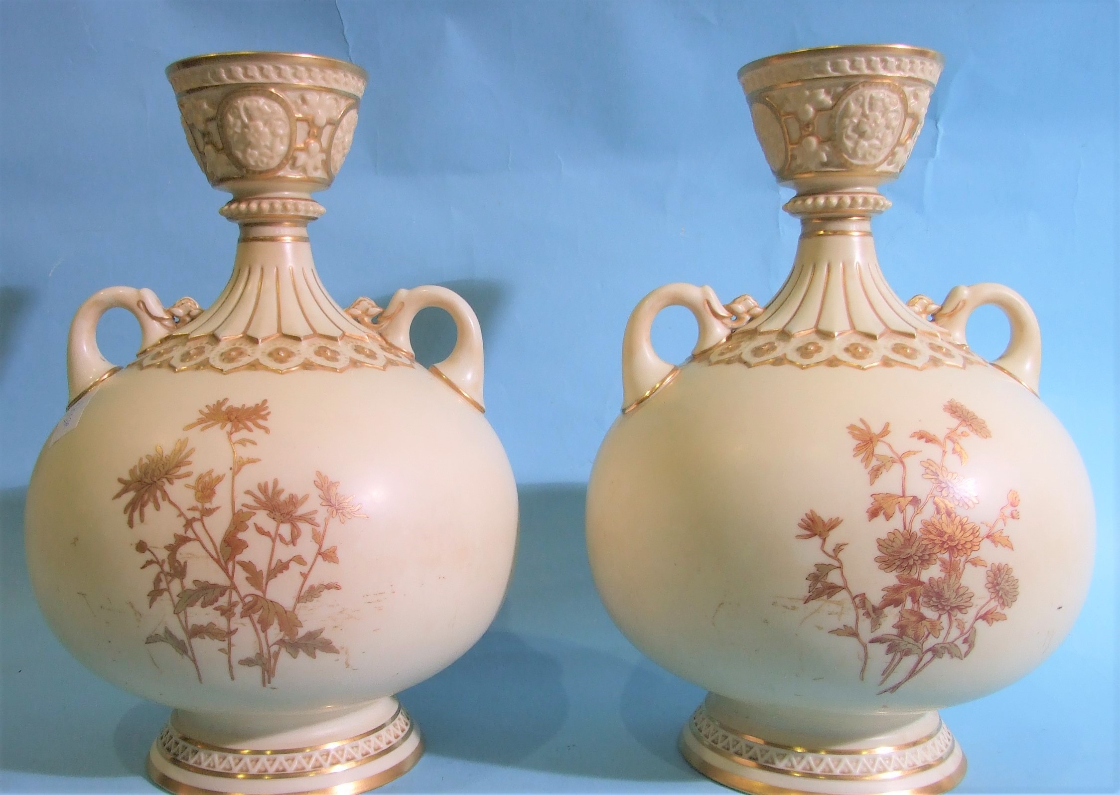 A pair of Royal Worcester baluster-shaped two-handled vases, having a cup neck with gilt floral - Image 3 of 5