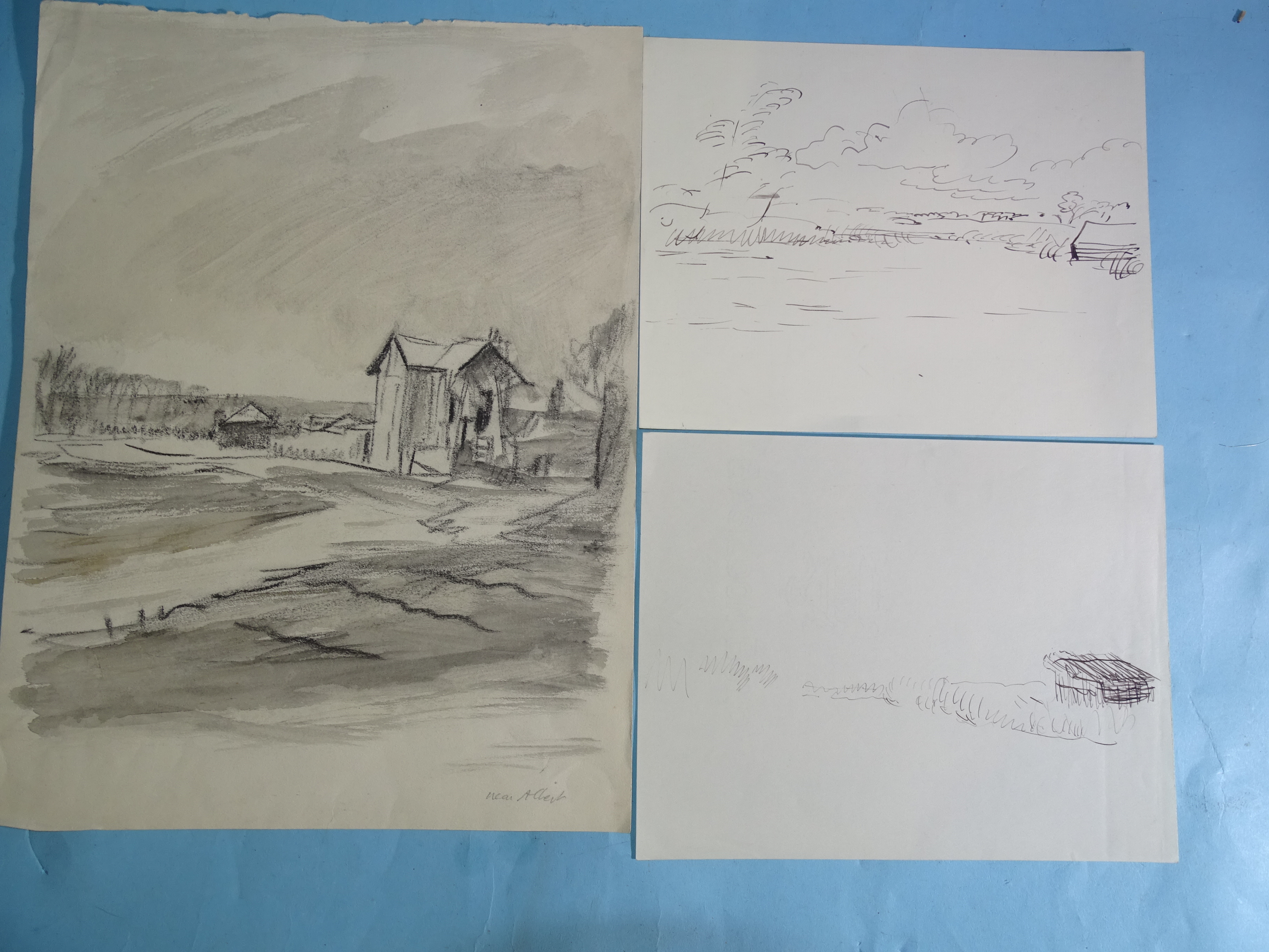 “Curcumpesmiana, Lavel”, a continental landscape with village and church, soft pencil and grey - Bild 4 aus 4