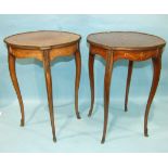 A pair of reproduction inlaid walnut occasional tables in the French taste, with gilt metal