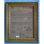 A Victorian sampler by Elizabeth Jane Endacott, age 11 years, 1864, of typical form with birds,