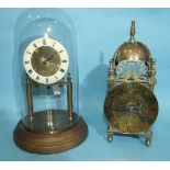 A small brass lantern clock with Buren movement, 26cm high and parts of a 400-day clock, (2).