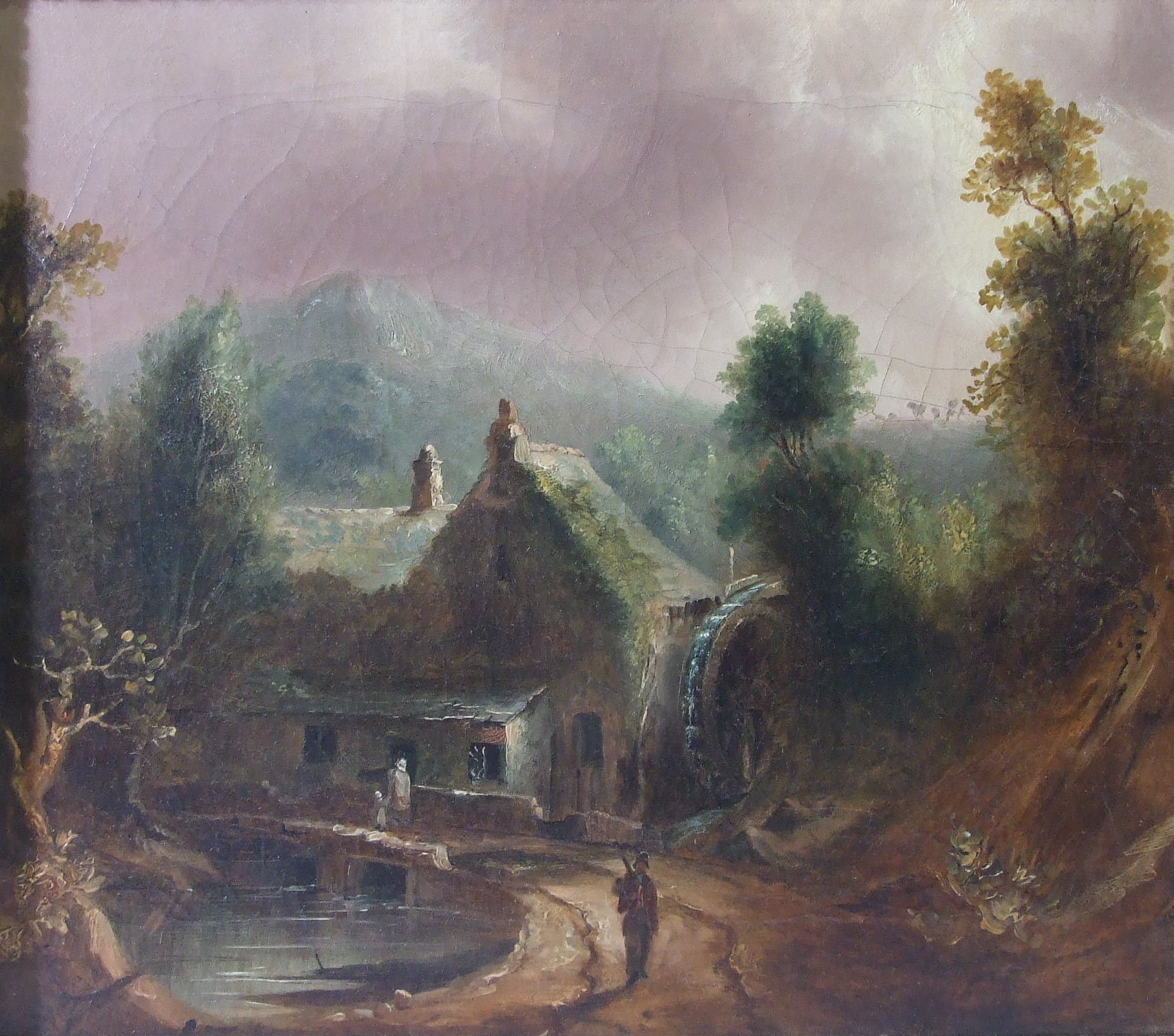 F J Ellis (19th century) WATER MILL NEAR EGGBUCKLAND, DEVON Oil on canvas, signed and titled on wood