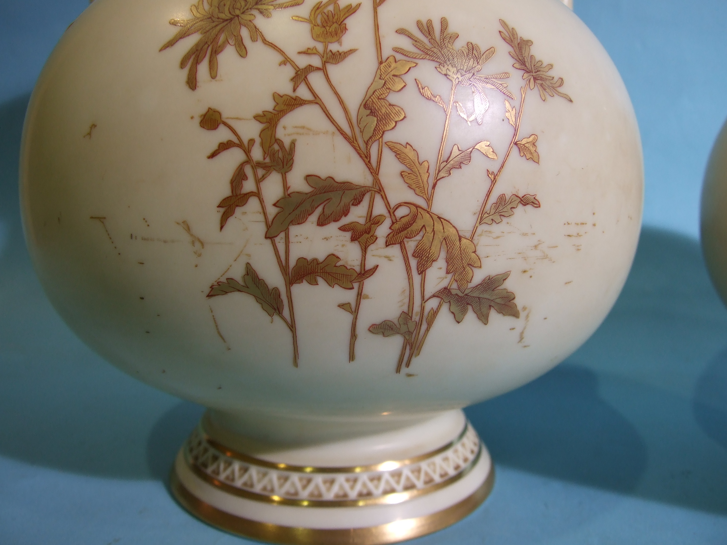 A pair of Royal Worcester baluster-shaped two-handled vases, having a cup neck with gilt floral - Image 2 of 5