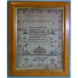 An early-19th century sampler by E Wright, Newmarket, September 21, 1824, with alphabet, verse,