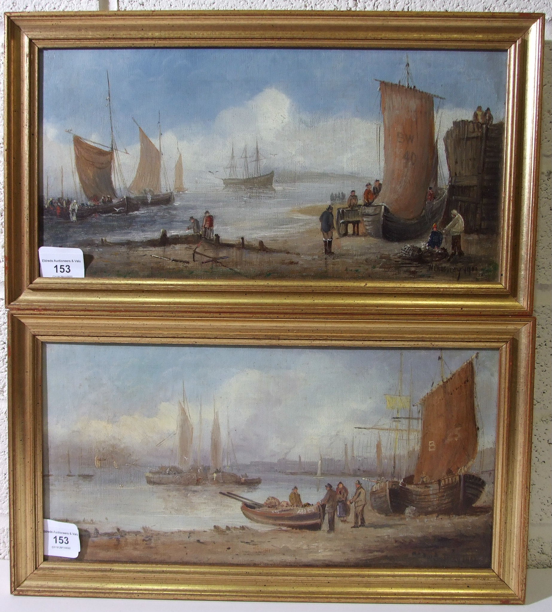 William Crossley FISHING BOATS AND FISHERMAN ON A SHORELINE Signed oil on canvas, dated 1900, 19.5 x - Bild 2 aus 4