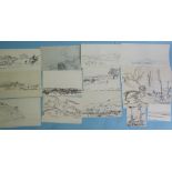 “Straits at Messina”, inscribed pencil drawing, unfinished study, 21x28cm; together with other