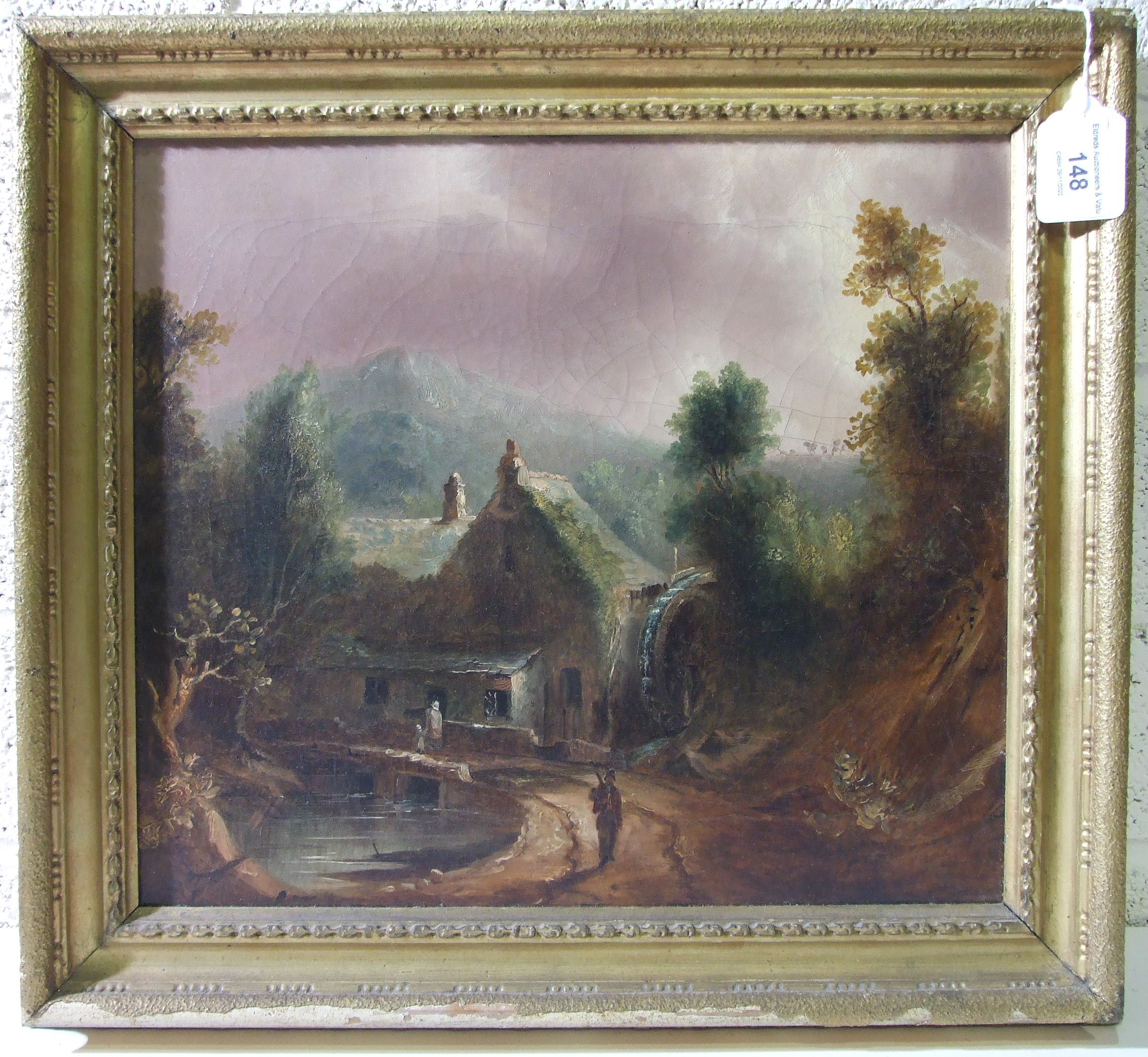 F J Ellis (19th century) WATER MILL NEAR EGGBUCKLAND, DEVON Oil on canvas, signed and titled on wood - Bild 2 aus 3