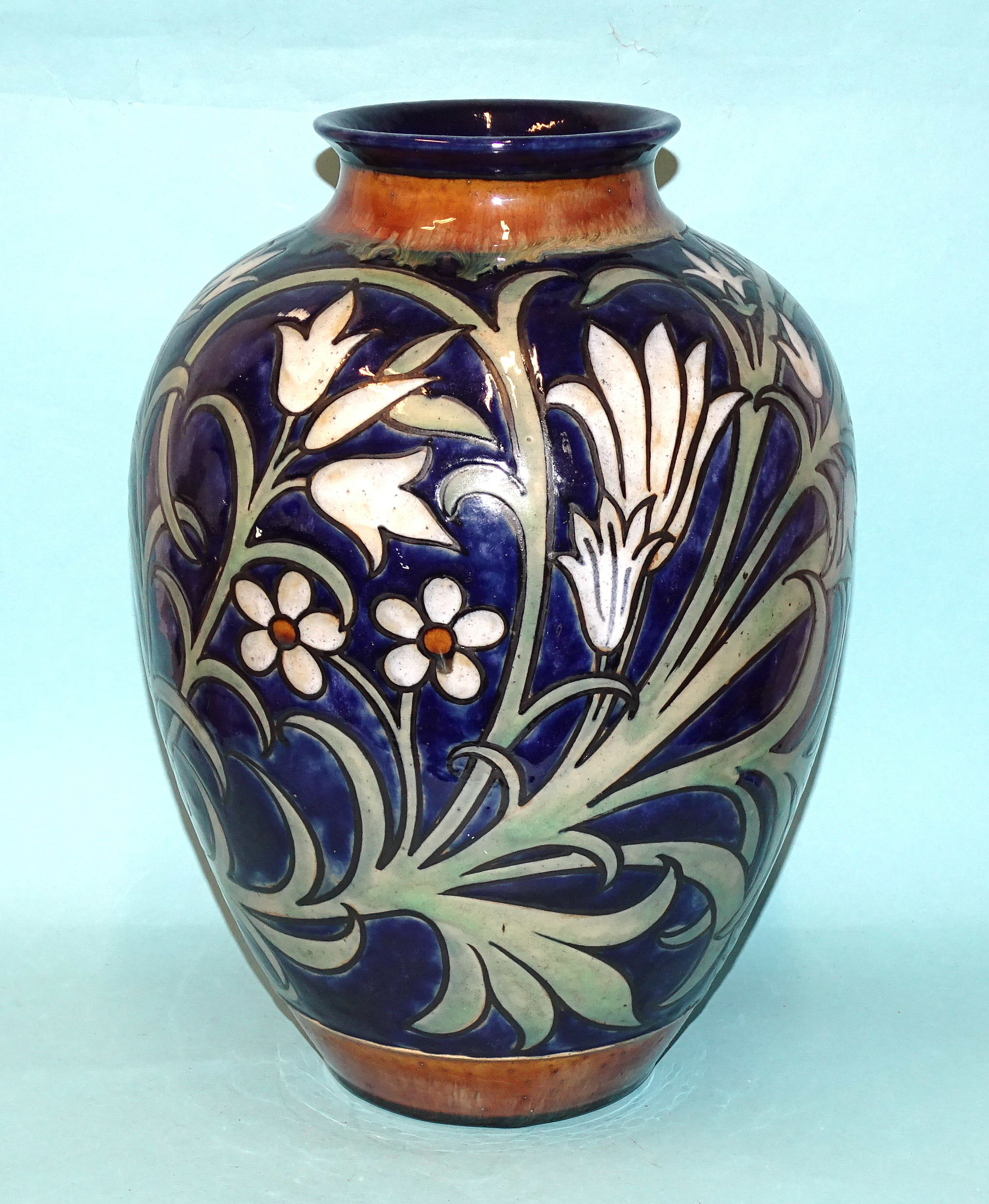 A Royal Doulton stoneware baluster-shaped vase by Harry Simeon, with stylised floral and leaf - Image 3 of 4