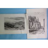 "The Apse Leon Cathedral", study for dry-point etching, signed in pencil on the mount, 40 x 28cm,