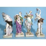 A set of four German porcelain figures representing the four seasons, on square bases, with