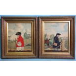 A good pair of George Smart cloth and velvet pictures, the first depicting a postman holding a staff