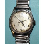 Omega, a gentleman's steel-cased wristwatch, the 32mm silvered dial, (discoloured), with Arabic