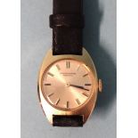 A lady's International Watch Co. IWC 18ct gold-cased wristwatch, the gold face with baton