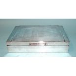 An Art Deco silver cigarette box engraved RHJ and ships served on from 1930-1952, 16.5 x 10.5 x 3.