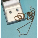 A pair of 9ct gold ear studs set blue topaz and synthetic white stones, (boxed), a pair of 9ct