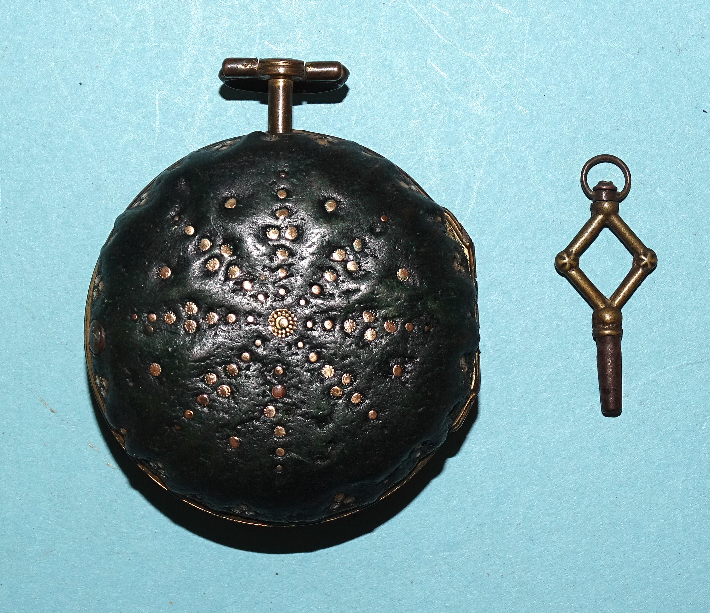 J Dalgleish, an 18th century gilt metal and leather-covered pair-cased verge pocket watch signed J - Image 3 of 4