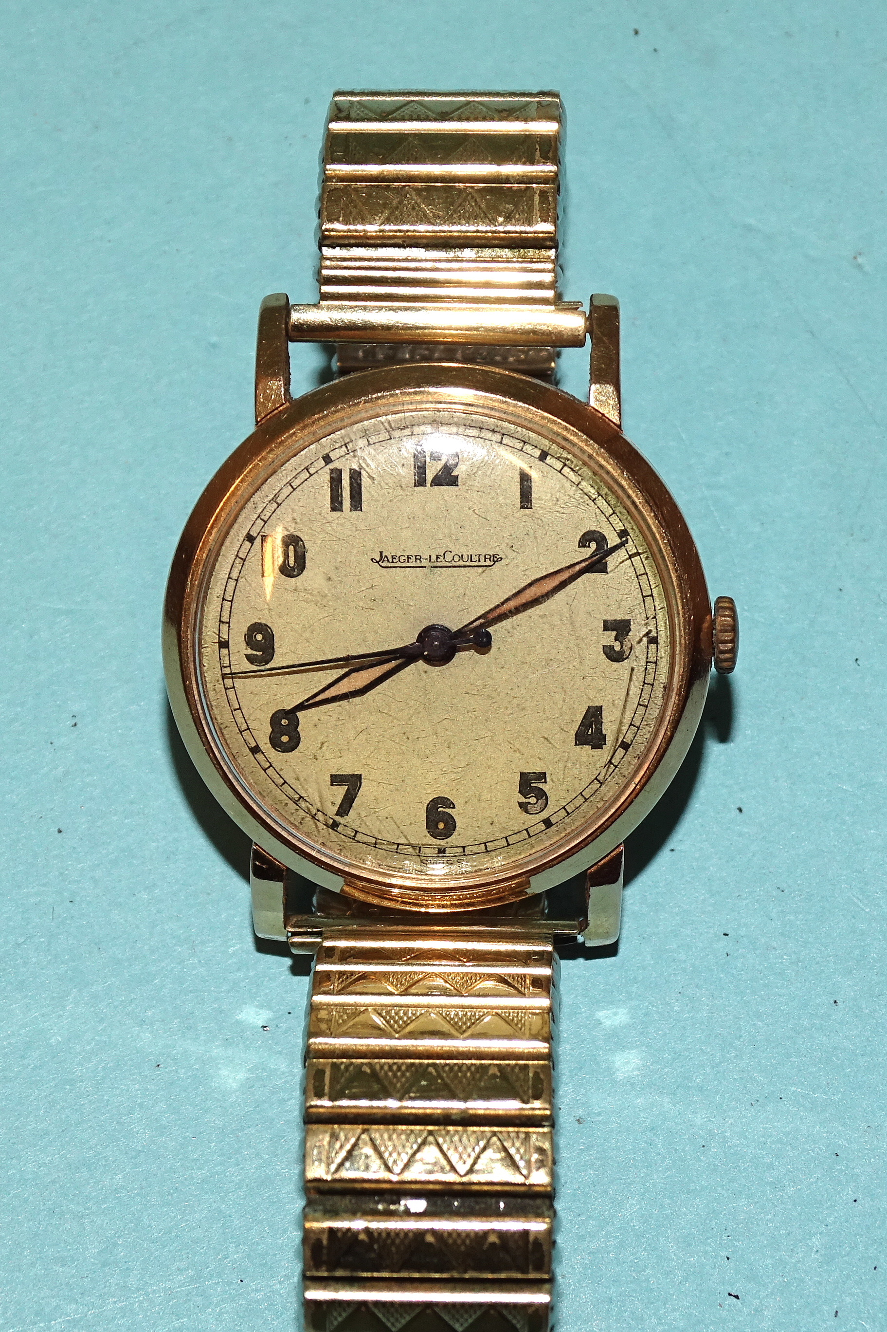 Jaeger LeCoultre, a gentleman's gold wristwatch c1930's, the gilt dial with Arabic numerals and - Bild 2 aus 2