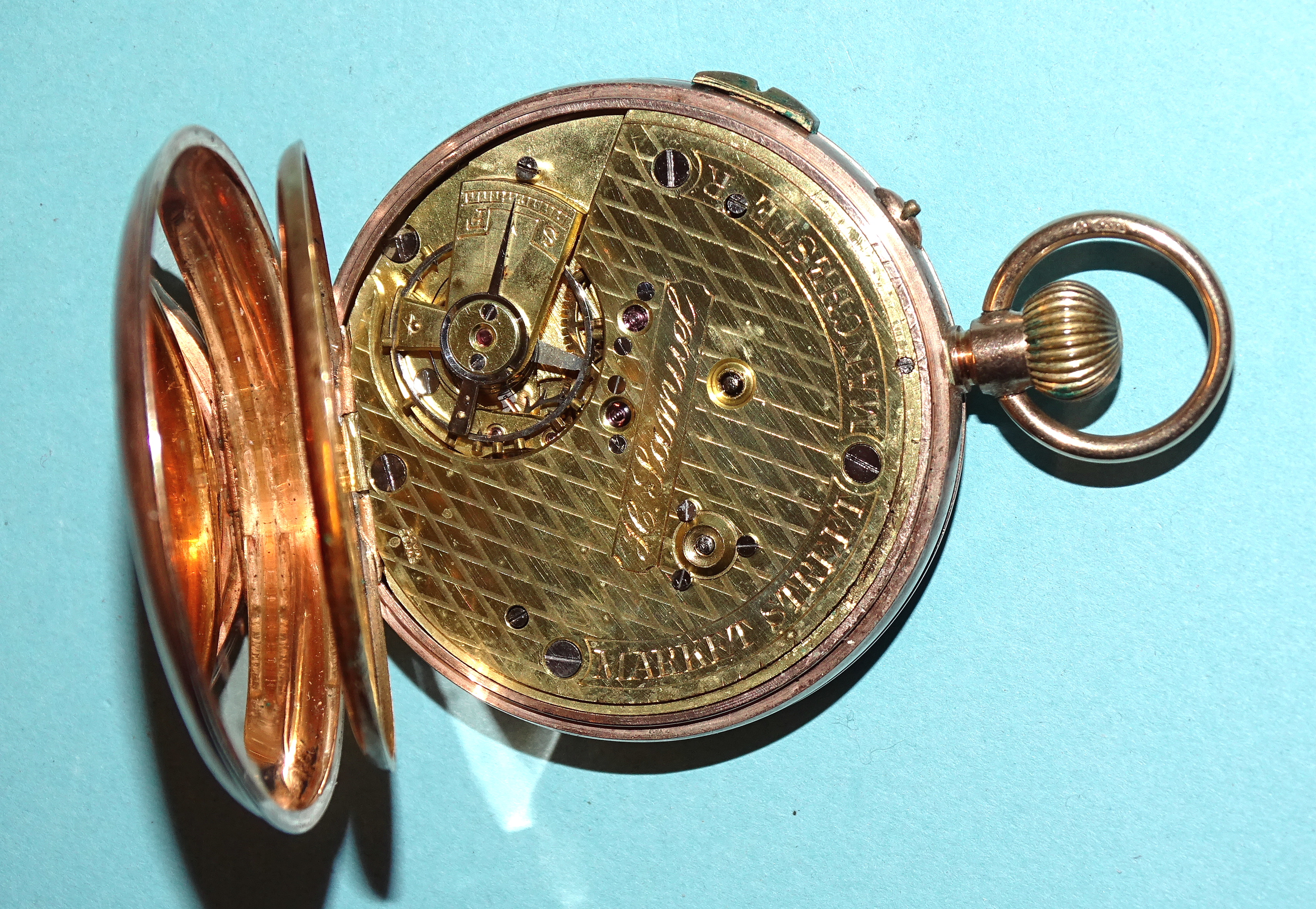 A 9ct gold-cased keyless open-face centre seconds chronograph pocket watch, the movement signed H - Image 2 of 2