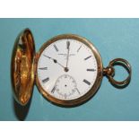 Barraud & Lunds of London, an 18ct gold full hunter key wind pocket watch, the white enamel dial