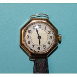 A lady's 9ct gold-cased wrist watch with Swiss movement, (working).