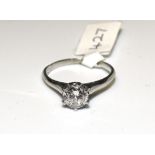 A solitaire diamond ring claw-set a brilliant-cut diamond of approximately 0.6ct, in platinum mount,