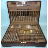 A Mappin & Webb silver-plated canteen of cutlery; eight settings, with carving knife, fork and