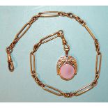A 9ct gold swivel fob set bloodstone and chalcedony, on 9ct gold Albert watch chain, (no T-bar), one