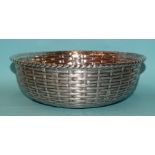 A sterling 925-silver circular bowl with embossed basket-weave decoration, with presentation