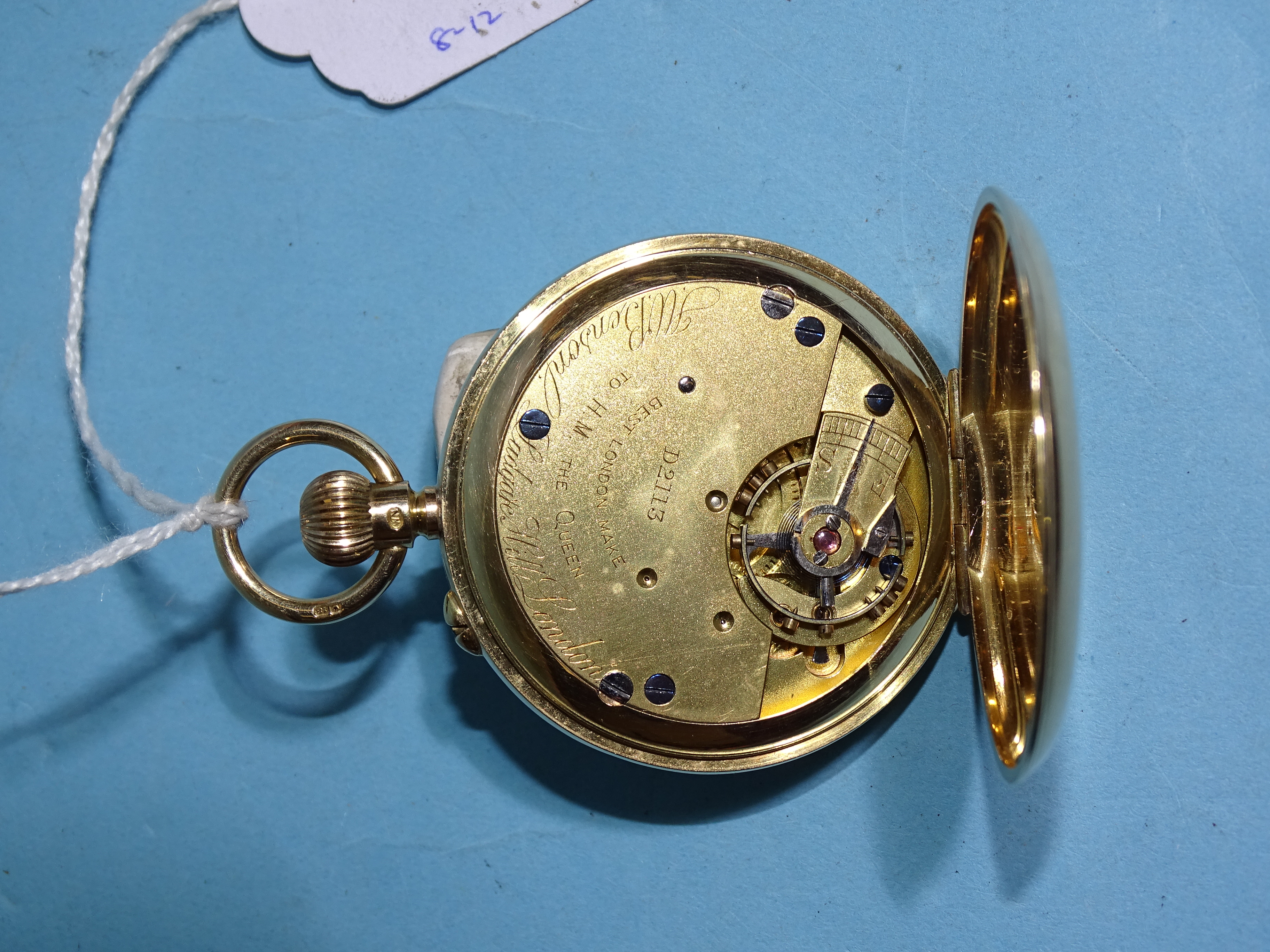 J W Benson, an 18ct gold hunter-cased keyless pocket watch, the white enamel dial with Roman - Image 2 of 2